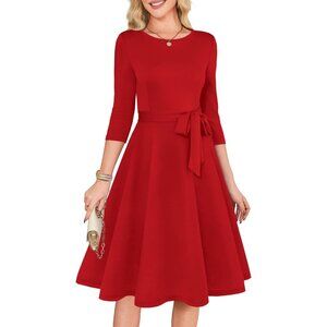 Women's Red 3/4 Sleeve Vintage Flattering A-line Vintage Cocktail Dresses